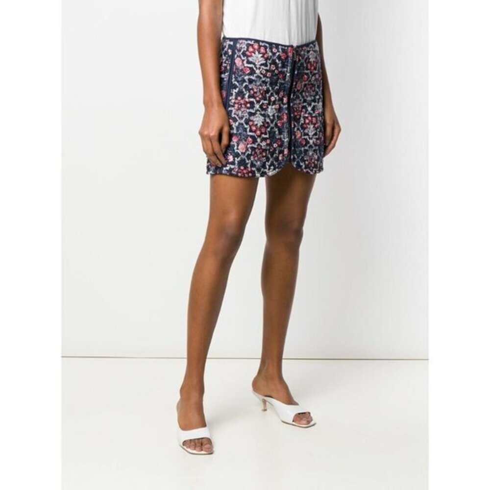 Etoile Isabel Marant Quilted Mini Skirt Floral Print Front Zip Sz 42 IT New $400